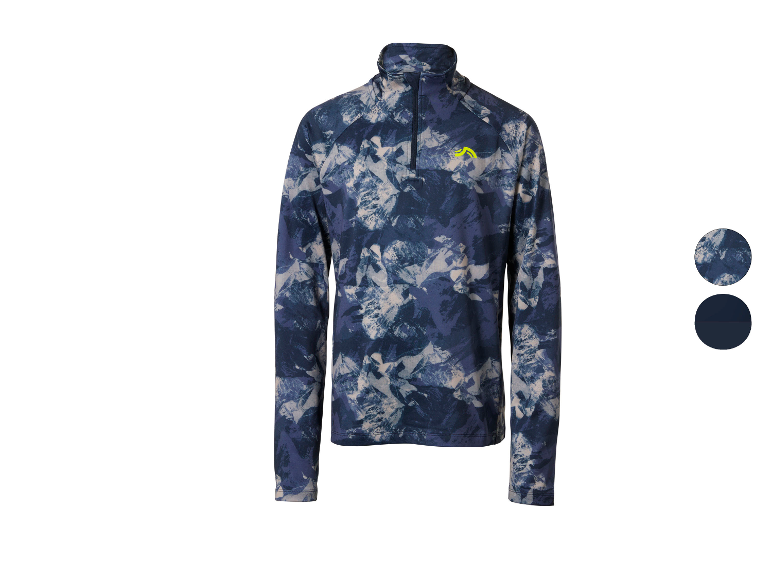 Heren sportshirt met lange mouwen en rits, blauw met abstract patroon