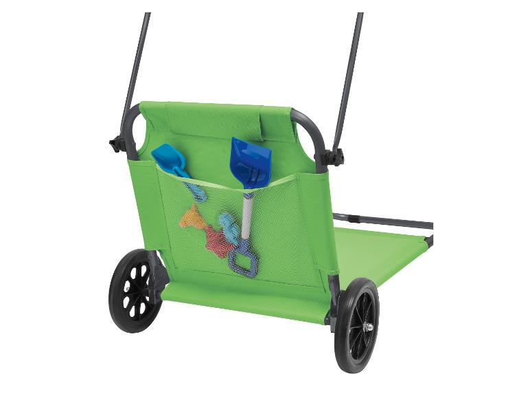 Kinder ligstoel op wielen met opbergvak voor strand speelgoed.