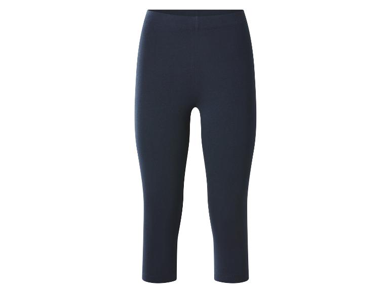 Donkerblauwe capri legging met elastische tailleband.