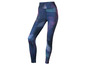 Donkerblauwe leggings met een abstract patroon.