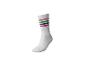 Witte sok met gekleurde strepen in roze, groen, blauw en fuchsia.