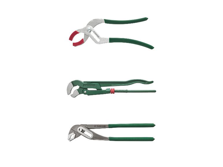 Drie Parkside gereedschappen: tangen, pijpsleutel en verstelbare sleutel.