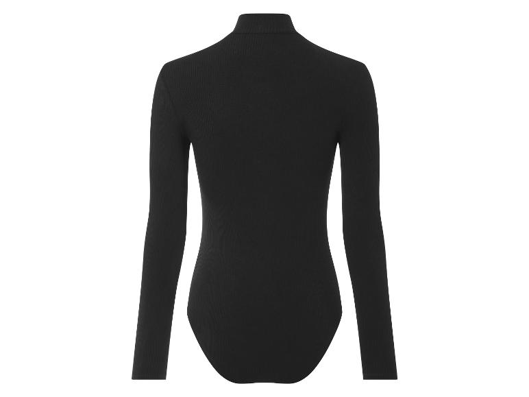 Een zwart, lang mouw, geribbeld bodysuit.