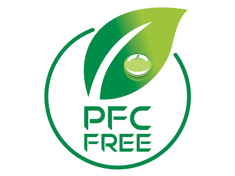 Een groene bladerenlogo met de tekst 'PFC FREE'.