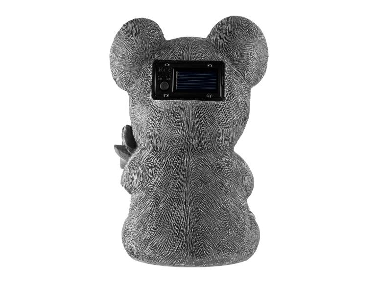 Koala solarlicht tuinornament, achteraanzicht met zonnepaneel en aan/uit-schakelaar.
