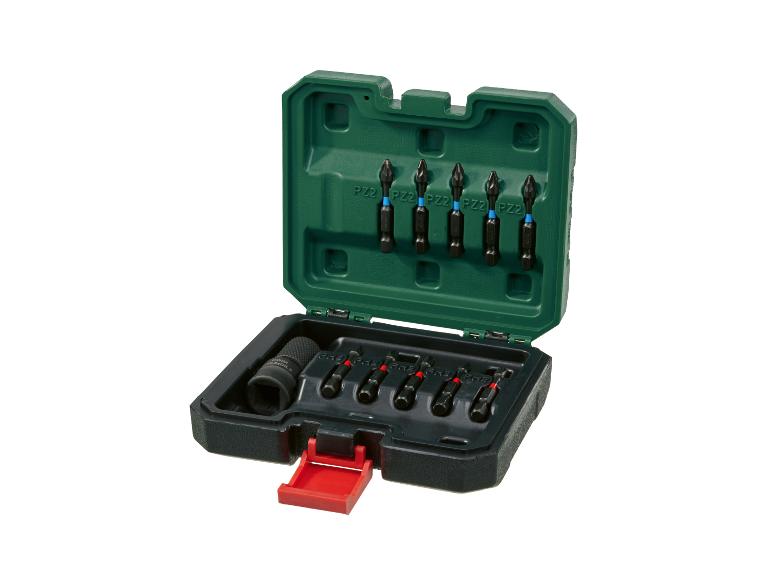 Bitten- en dopsleutelset in groene en zwarte koffer, met PZ2- en PH2-bits.
