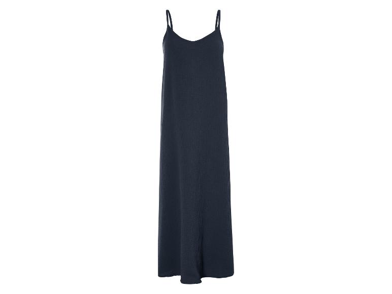 Lange zwarte jurk met dunne bandjes, minimalistische stijl.