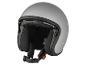 Grijze open motorhelm met zwarte voering en kinband