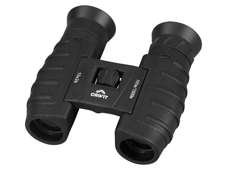 Zwarte Crivit 10x26 verrekijker: compact en praktisch.