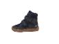 Donkerblauwe kinderwinterlaarzen met klittenbandsluiting en bruine zool.