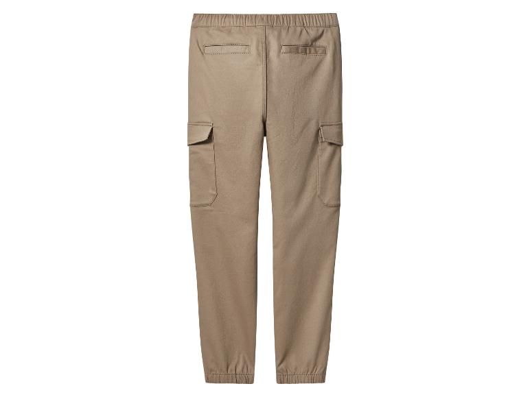 Beige cargobroek met elastische tailleband en elastische boorden.