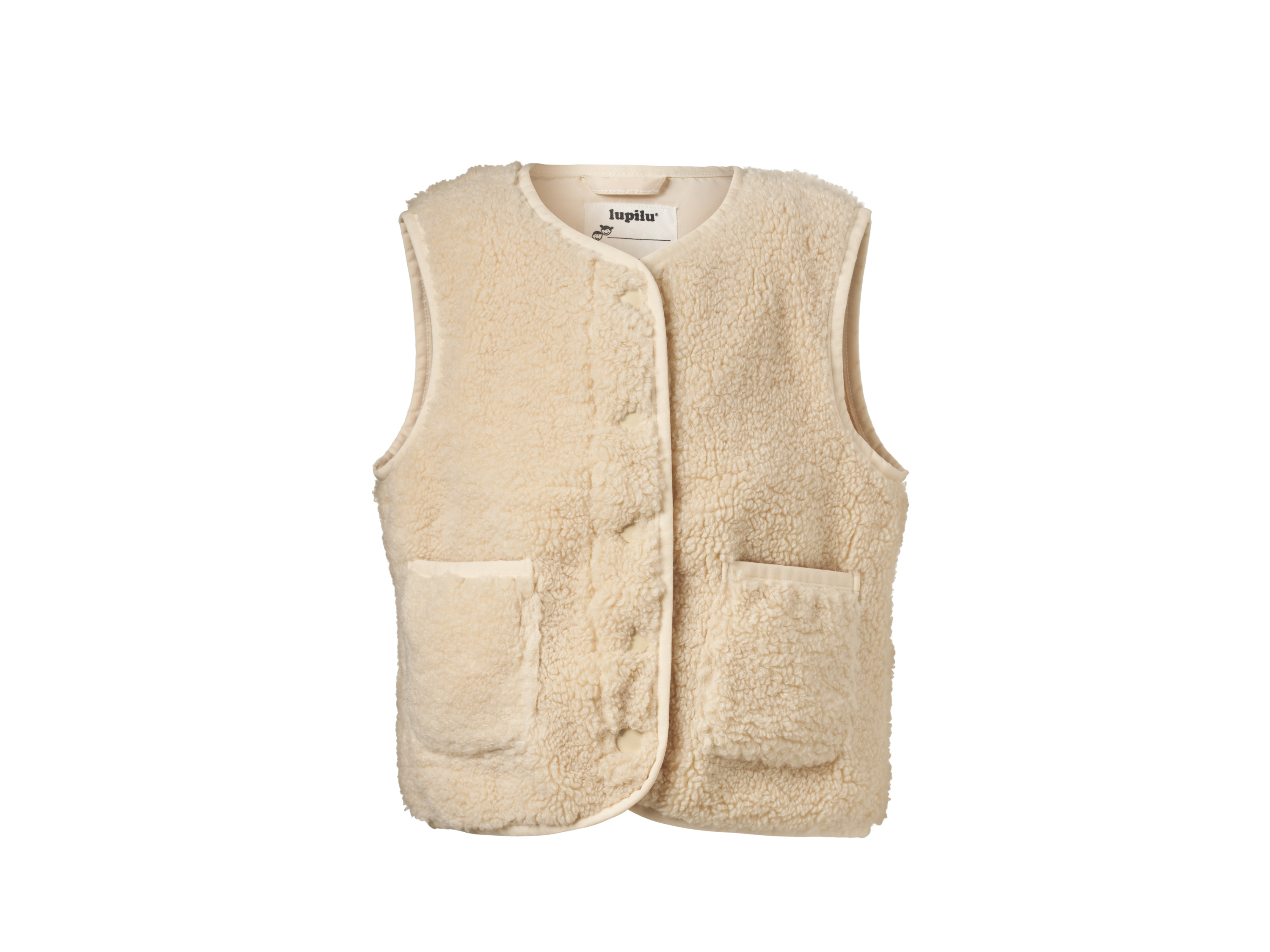 LUPILU Kinder gilet, teddystof (Beige, 110/116)