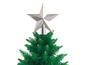 Een kerstboom met een zilveren ster er bovenop.