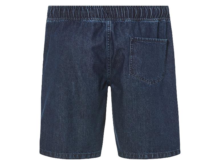 Donkerblauwe jeans shorts, achterkant.