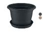 Zwarte bloempot met schotel en kleurstalen