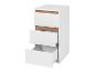 Witte ladekast met drie laden en houten accenten, twee laden zijn open