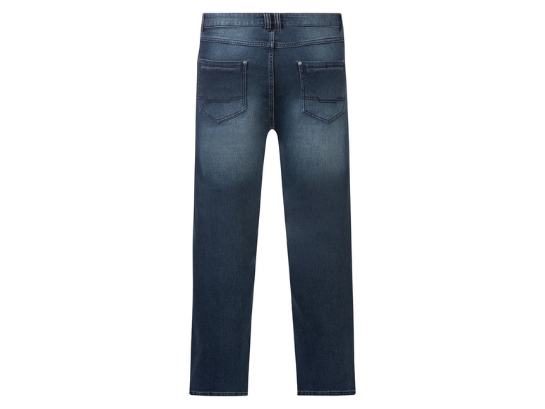 Een paar blauwe jeans, van achteren gezien.