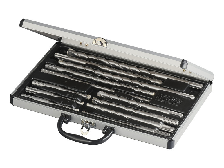 Een set van 10 boorhamers in een aluminium koffer.