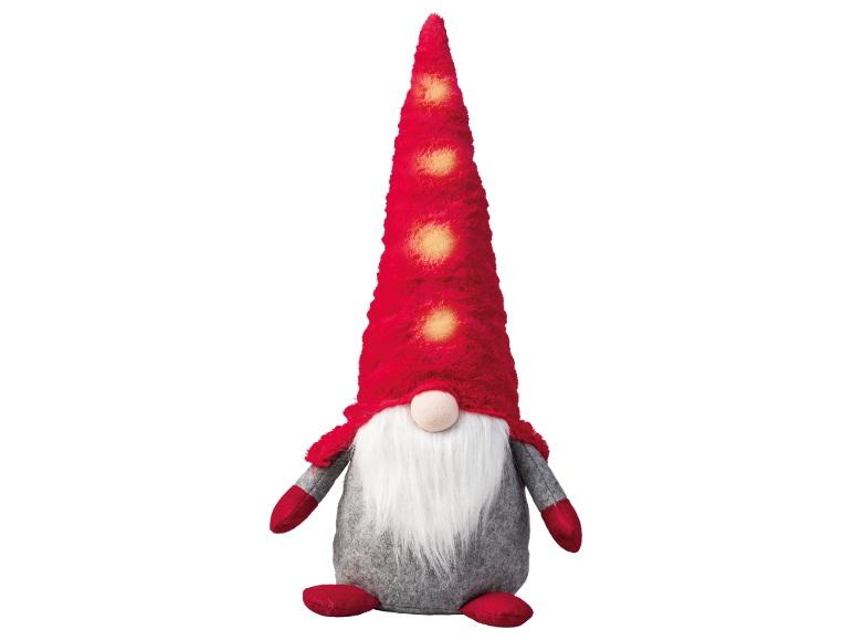 Kerst decoratieve kabouter met een rode verlichte muts en witte baard.