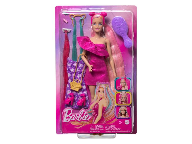 Barbiepop met mode- en haaraccessoires, inclusief een borstel en extra kleding.