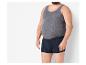 Herensondergoed: grijs tanktop en donkerblauwe boxershort.