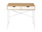 Houten bureau met twee witte lades en een wit metalen frame
