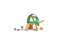 Kinderspeelset met boomhut, eekhoorn, tafel, stoel en schommel.