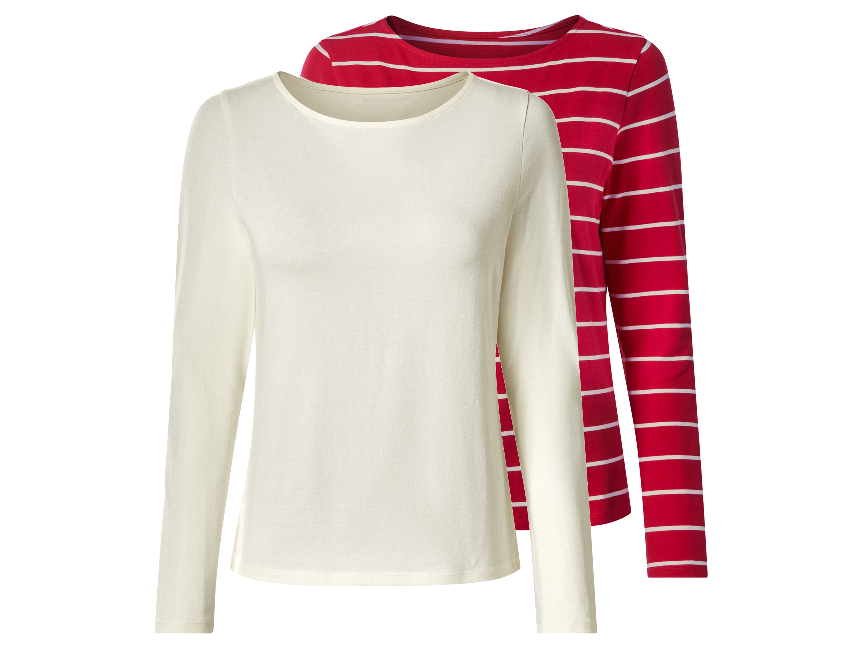 esmara Set van 2 dames longsleeves (Rood/wit, S (36/38))