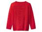 Rode gebreide trui met lange mouwen en een ronde hals.