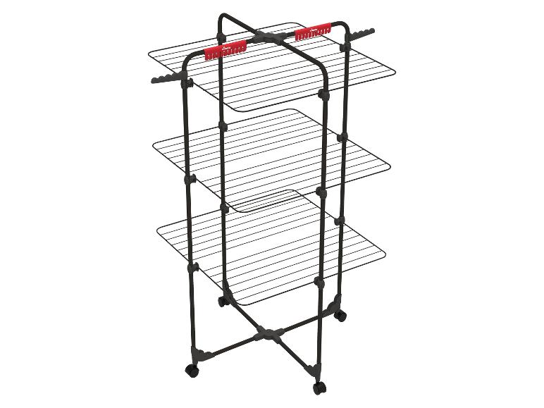 Zwart drielaags wasrek met rode accenten en wielen