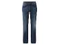 Donkerblauwe jeans op een witte achtergrond.