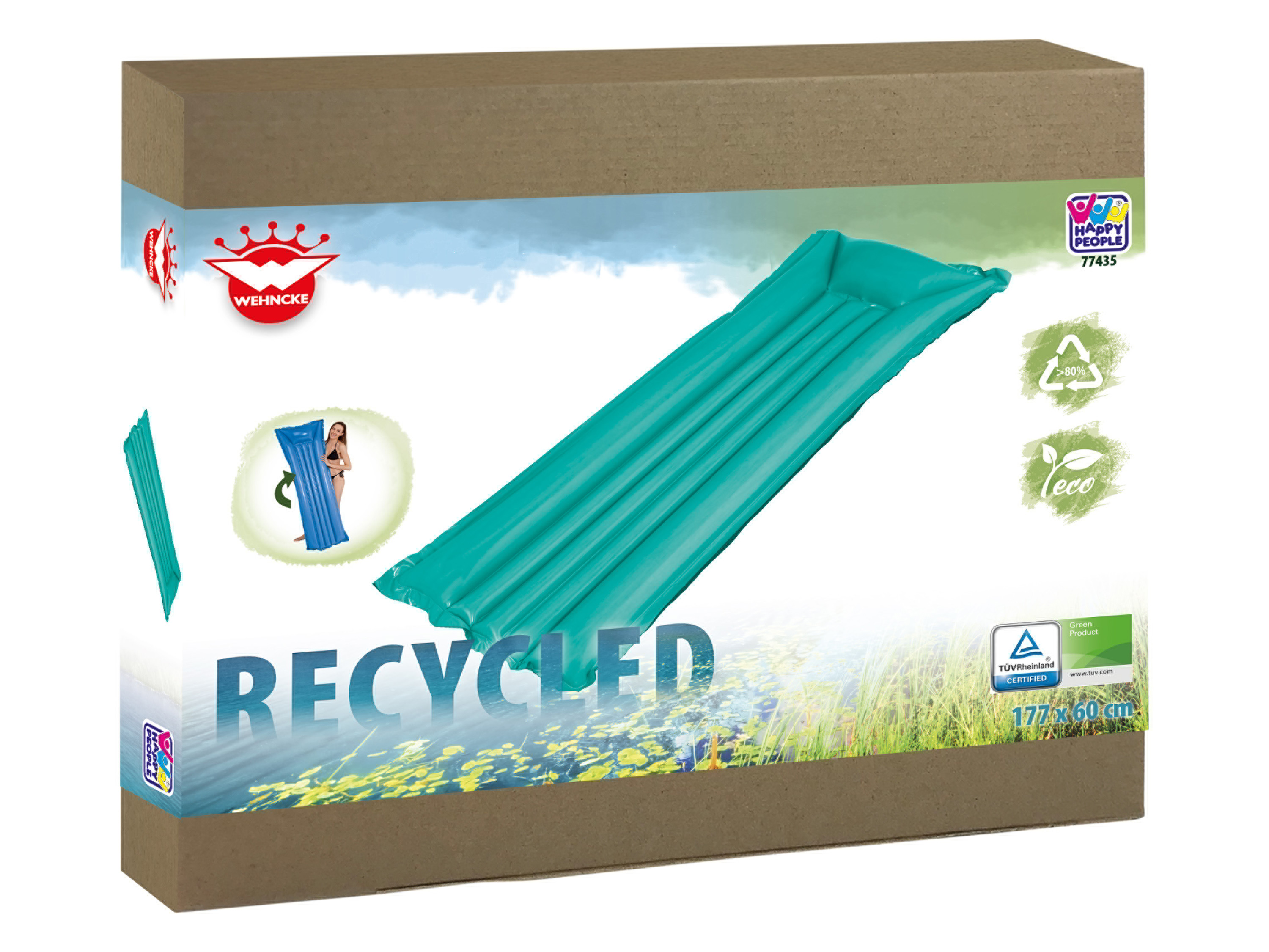 HAPPY PEOPLE ECO Luchtbed, turkoois / blauw, 177 x 60 cm