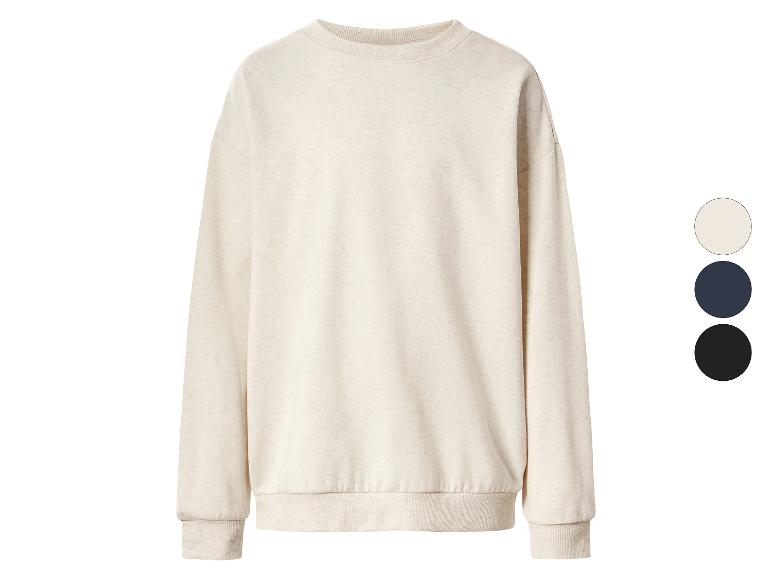 Effen sweatshirt met lange mouwen, verkrijgbaar in drie kleuren: beige, donkerblauw en zwart.