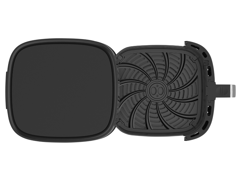 Open airfryerbak, toont het ontwerp.