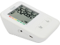 Witte digitale bloeddrukmeter met een duidelijk display dat de metingen toont