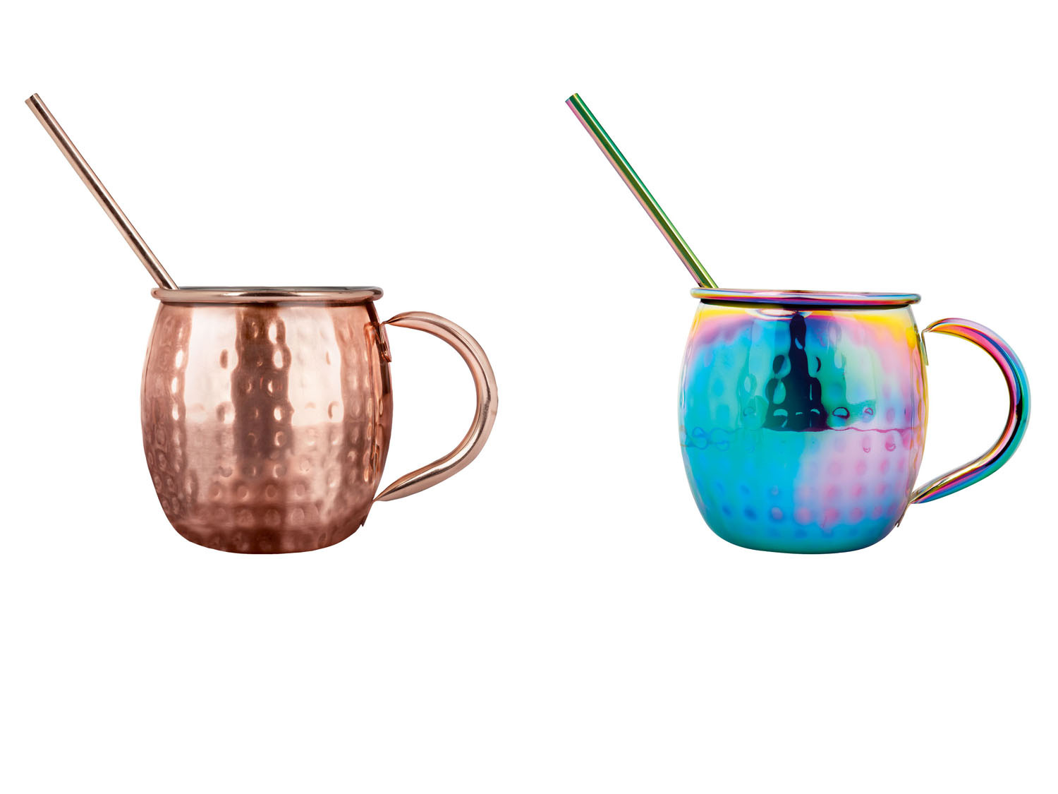 Oak & Steel - 9-Piece Moscow Mule Set - 4 Stainless Steel Copper Cups, 4 Straws and Brush - Sturdy & Shatterproof - Cocktails & Cold Drinks - Outdoor Parties, Picnics, Beach