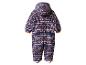 Kinderoverall met vogelprint en geometrische patronen.