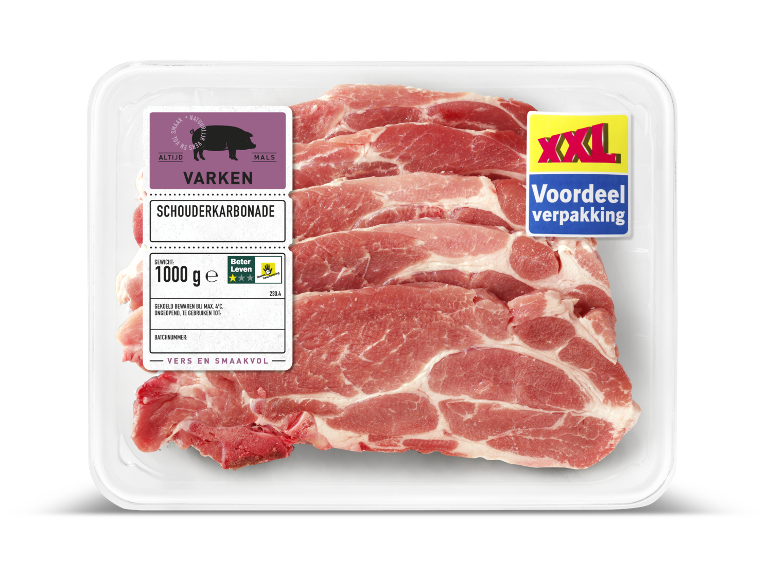 Lidl schouderkarbonade XXL voordeelverpakking van 1000 gram.