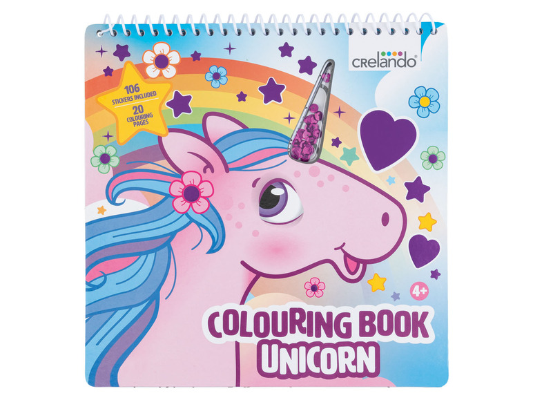 Een kleurboek met eenhoorn met 106 stickers van Crelando.
