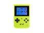 Lichtgroene handheld spelcomputer met een spelkeuzemenu op het scherm.