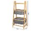 Bamboe rek met twee grijze stoffen manden, afmetingen 91x44x33cm.