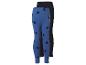 Twee kinderleggings: een blauwe met hartjesprint en een effen donkerblauwe.