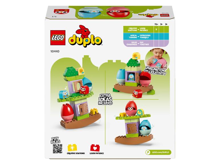 Lego Duplo doos met set 10440, met uilen en speelideeën.