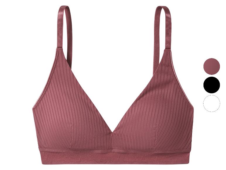 Geribbelde roze-bruine bralette met dunne bandjes en een elastische band.