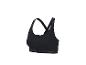 Zwarte sportbeha met ritssluiting aan de voorkant en gekruiste bandjes.