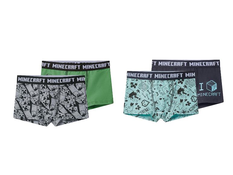 Minecraft boxershorts voor jongens in groen, grijs, mintgroen en donkerblauw.