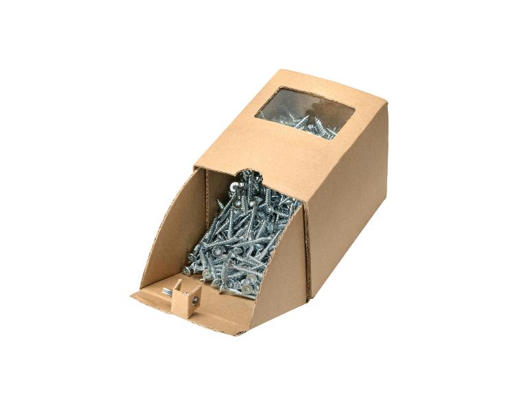 Kartonnen doos met houtschroeven.