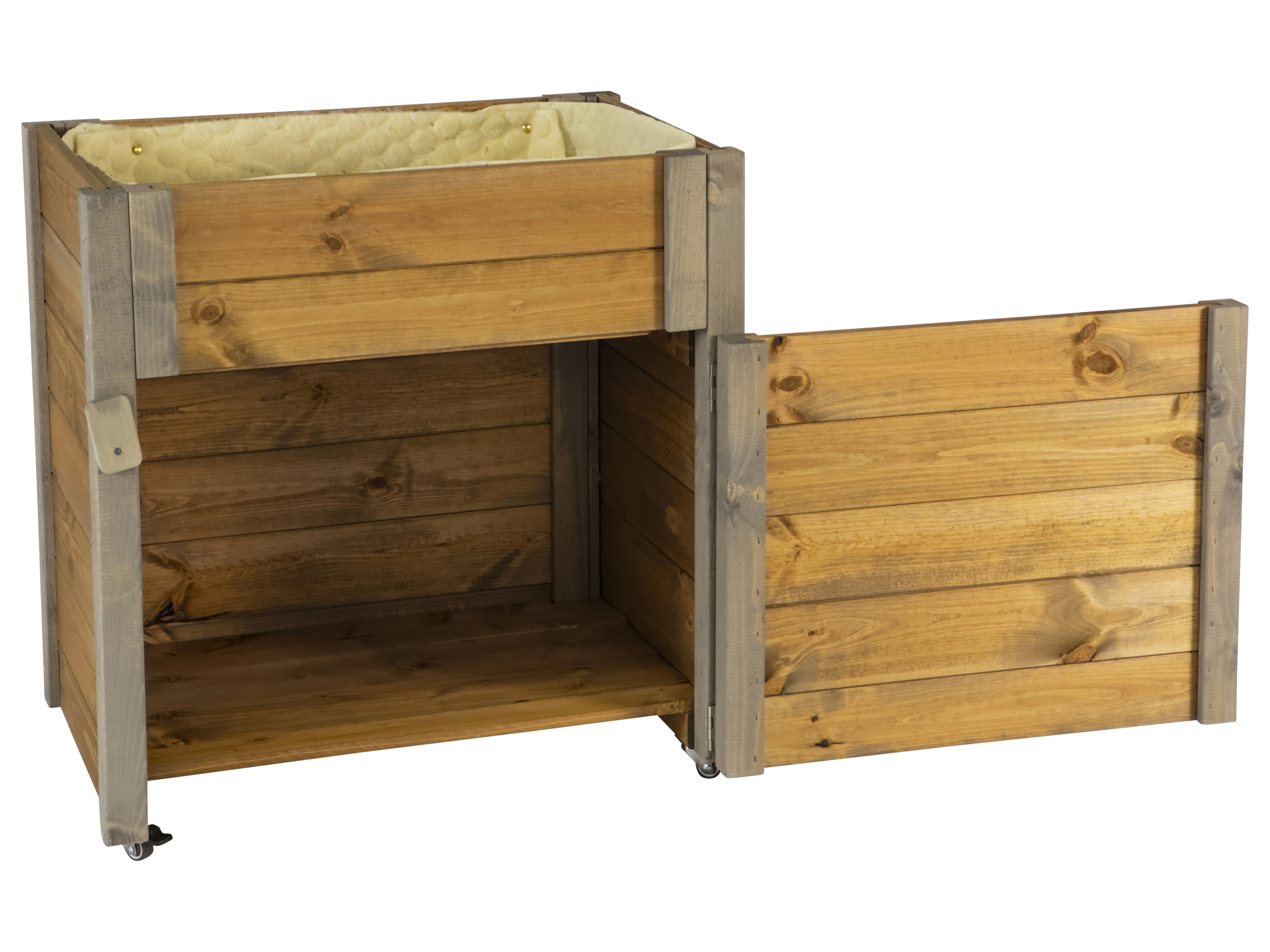 DOBAR Hoge plantenbak met opbergvak en wielen, incl. schapenwol, maat M (grijsbruin)