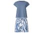 Damespyjama met blauw T-shirt met korte mouwen en gestreepte shorts