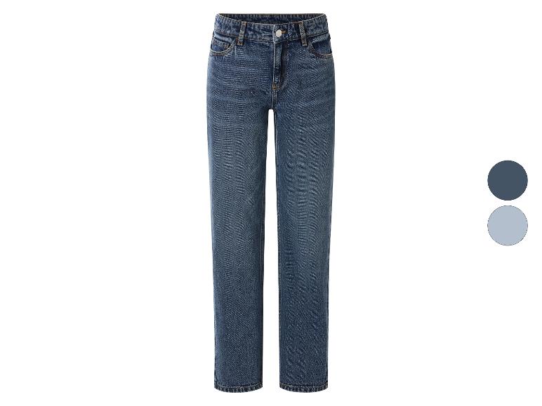 Dames straight-leg jeans in donkerblauw met gewassen details.